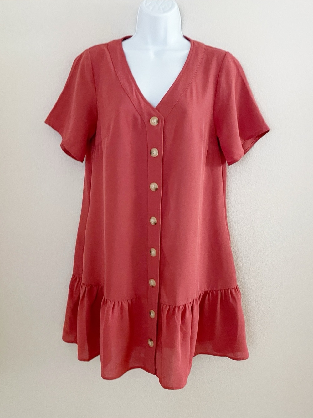 Vici Button-Down Ruffle Hem Dress